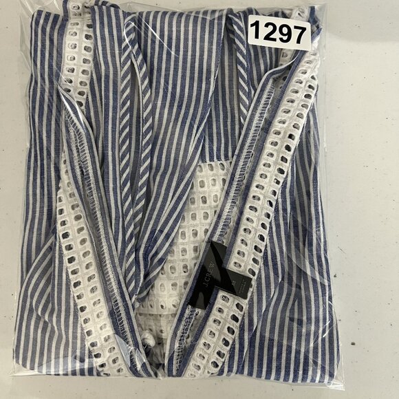 J Crew Women M 60% Linen Swim Dress Striped Eyelet Lace Tassel Drawstring Beachy - Picture 14 of 14